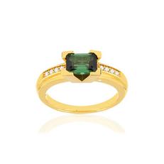 Bague VAN BRILL or jaune 750, tourmaline verte, diamants. offre à 990€ sur Maty