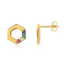 Boucles d'oreilles plaqué or hexagonales pierres synthétiques offre à 39,9€ sur Maty