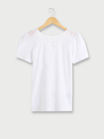 Tee-shirt Uni Avec Dentelle En Coton/lin - Blanc offre à 54,95€ sur Julie Guerlande