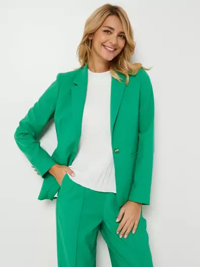 Veste Tailleur Unie Texturée À Fermeture Par Bouton Unique - Vert offre à 99,95€ sur Julie Guerlande