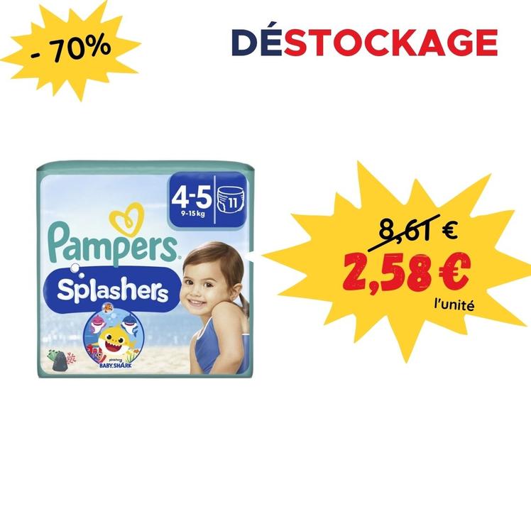Couches culottes Pampers Splashers taille 4 x11 offre à 2,58€ sur 