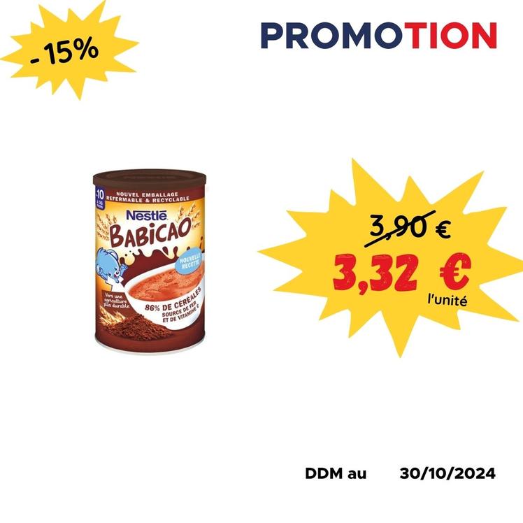 Céréales bébé Babicao de Nestlé dès 10 mois - 400g offre à 3,32€ sur 