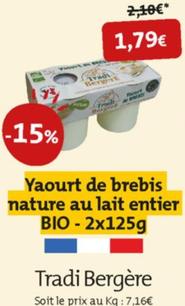 Tradi Bergère - Yaourt De Brebis Nature Au Lait Entier Bio