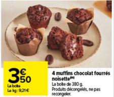 4 muffins chocolat fourres noisette
