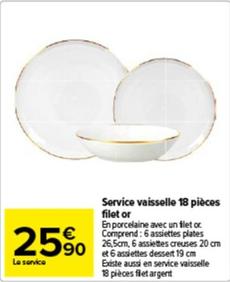 Service Vaisselle 18 Pieces Filet Or