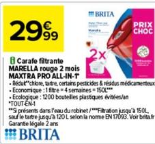 Carafe Filtrante Marella Rouge 2 Mois Maxtra Pro All-in-1