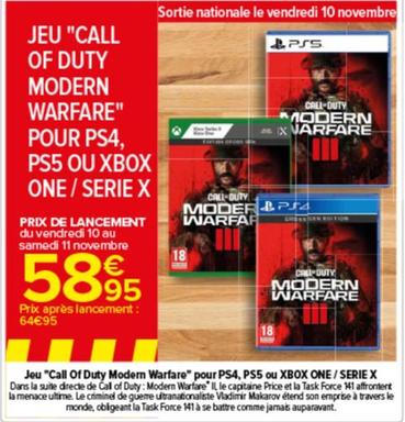 call of duty modern warfare pour ps4, ps5 ou xbox one/serie x