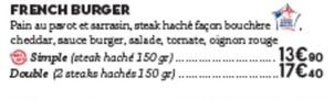 French Burger offre à 13,9€ sur Poivre Rouge
