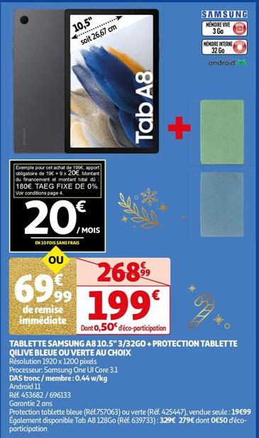 tablette a8 10.5" 3/32go + protection tablette qilive bleue ou verte au choix