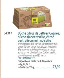 Picard - Bûche Citrus De Jeffrey Cagnes, Bûche Glacée Vanille, Citron Vert, Citron Noir, Noisette offre à 27,99€ sur Picard
