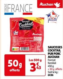 Auchan - Saucisses Cocktail Pur Porc