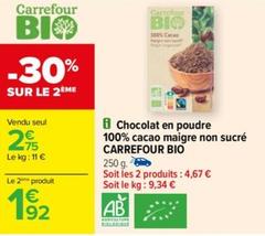 Chocolat En Poudre 100% Cacao Maigre Non Sucré