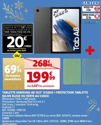 tablette a8 10.5" 3/32go+ protection tablette qilive bleue ou verte au choix