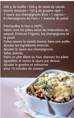 fusillis boeuf & champignons gratin