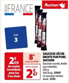 Auchan - Saucisse Sèche Droite Pur Porc