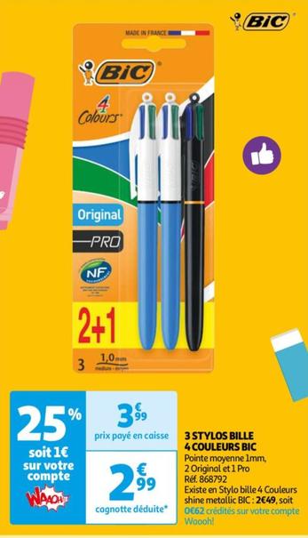 3 stylos bille / 4 couleurs
