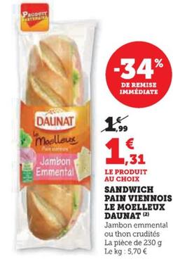 Sandwich Pain Viennois Le Moelleux