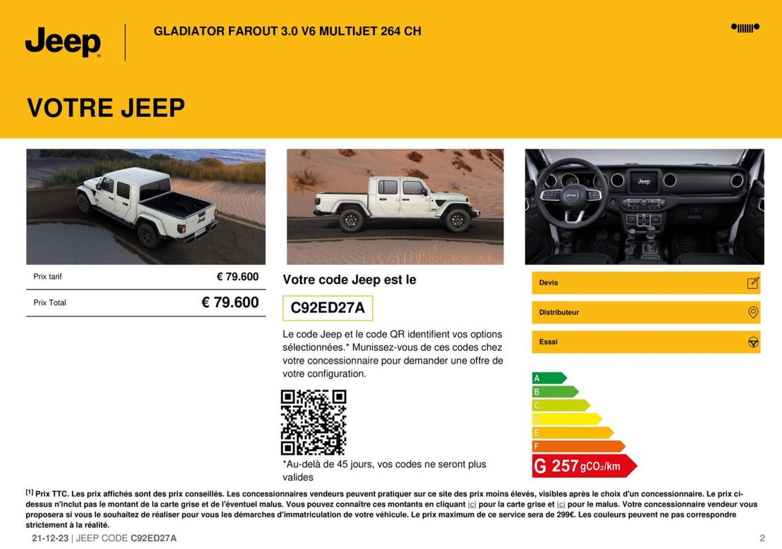 Jeep - Gladiator Farout 3.0 V6 Multijet 264 Ch offre sur Jeep