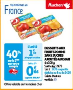 auchan -desserts aux fruits pomme sans sucres