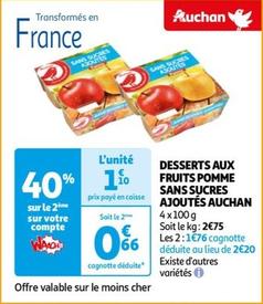 auchan - desserts aux fruits pomme sans sucres ajoutés