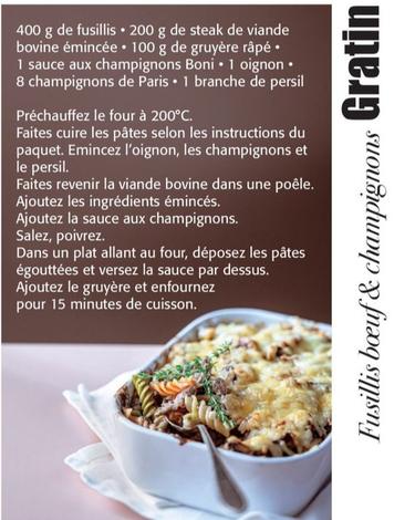 fusillis boeuf & champignons gratin