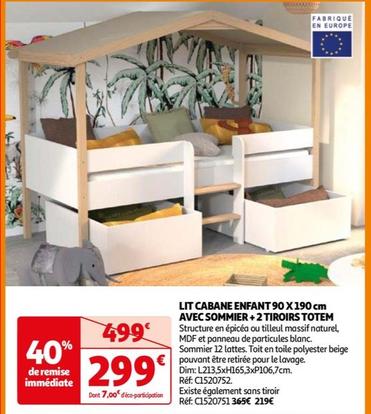 Lit Cabane Enfant 90 X 190 Cm Avec Sommier+2 Tiroirs Totem