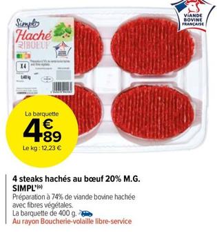 Simpl - 4 Steaks Hachés Au Boeuf 20% M.g.