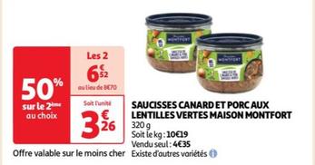Maison Montfort - Saucisses Canard et Porc aux Lentilles Vertes : une promo à ne pas manquer !