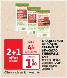 ethiquable - chocolat noir bio sesame caramelise 65% cacao - promo: 20% - caractéristiques: biologique, 65% de cacao