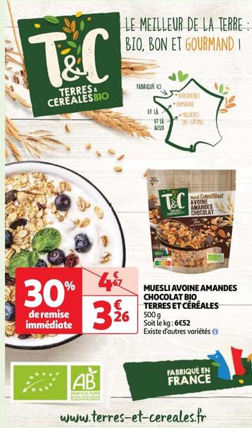 Muesli bio avoine, amandes et chocolat - Terres Et Cereales