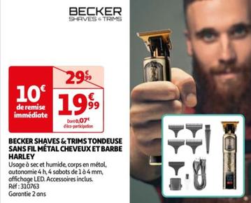 becker shaves & trims - tondeuse sans fil metal cheveux et barbe harley