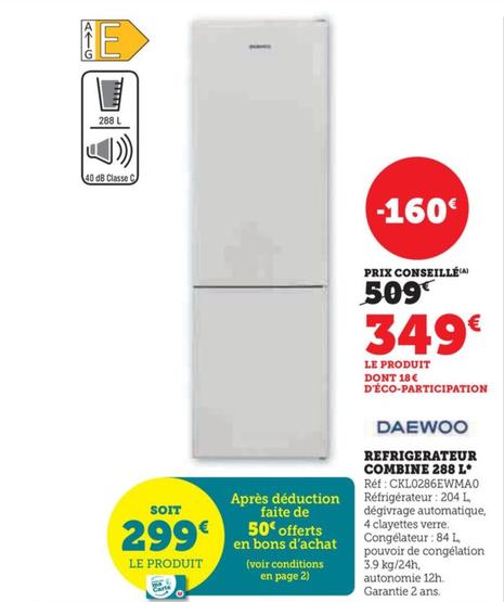 refrigerateur combine 288l