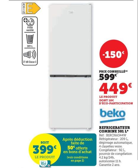 refrigerateur combine 301 l