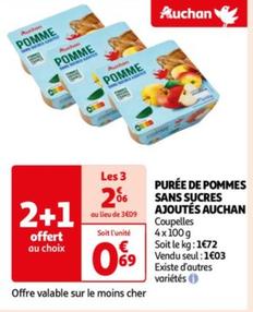Auchan - Puree De Pommes Sans Sucres Ajoutes