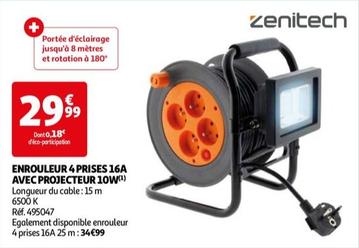 Zenitech - Enrouleur 4 Prises 16a Avec Projecteur 10w