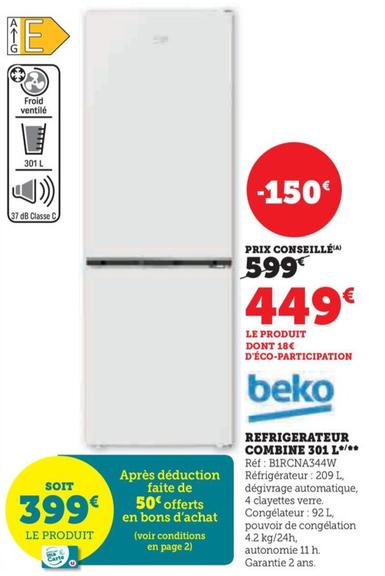 refrigerateur combine 301 l