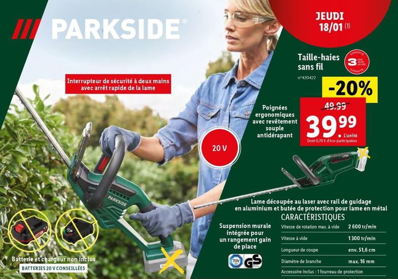 Parkside - Taille-haies Sans Fil