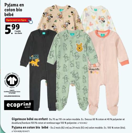 pyjama en coton bio bébé