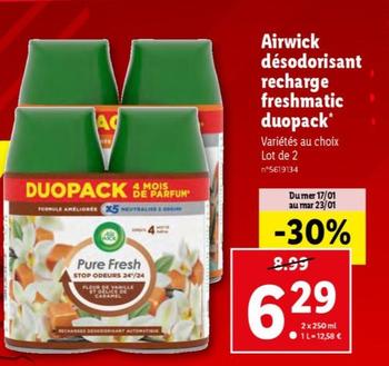 Airwick - Recharge Freshmatic Duopack : Profitez de la promo sur ce désodorisant avec ses caractéristiques rafraîchissantes !