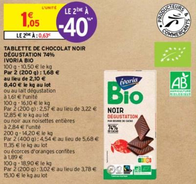 Découvrez Ivoria - Tablette de Chocolat Noir à 74% de cacao pour une dégustation intense !