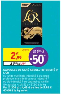 L'or - Capsules De Café Absolu Intensité 9