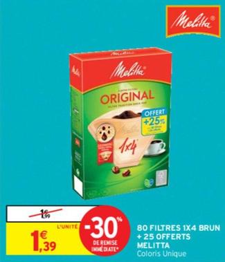Melitta - 80 Filtres 1x4 Brun + 25 Offerts