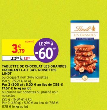 Lindt - Tablette De Chocolat Les Grandes Croquant Lait: un délice croquant à ne pas manquer !
