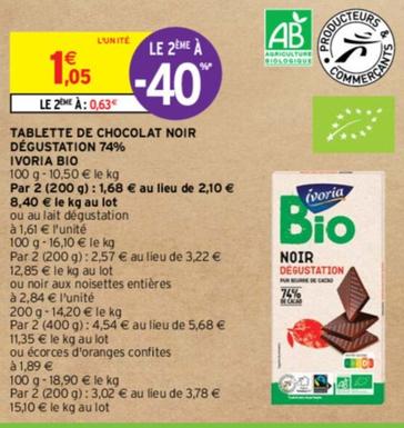 Ivoria Bio - Tablette De Chocolat Noir Dégustation