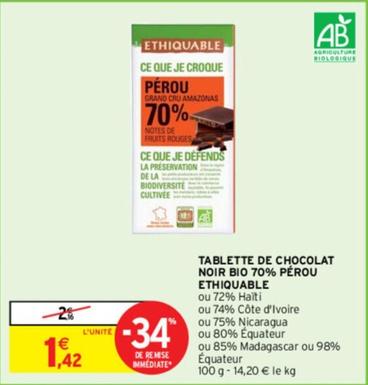 Ethiquable - Tablette De Chocolat Noir Bio