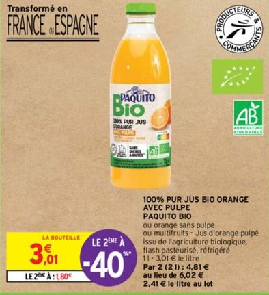 Paquito - 100% Pur Jus Bio Orange Avec Pulpe Bio