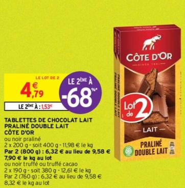 Côte d'or - Tablettes De Chocolat Lait Praliné Double Lait