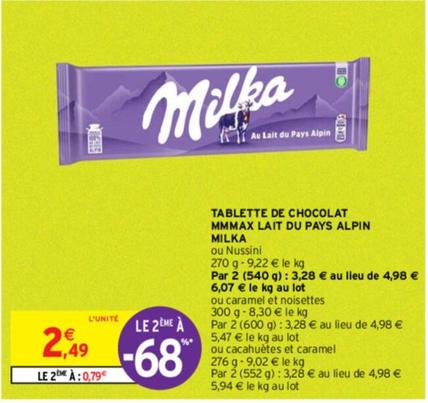 Milka Mmmax - La Tablette de Chocolat au Lait Du Pays Alpin en Promo !