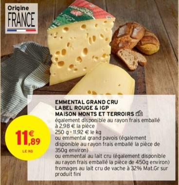 Emmental Grand Cru Label Rouge & Igp - Maison Monts Et Terroirs : Découvrez notre promo sur ce délicieux fromage à la saveur unique !