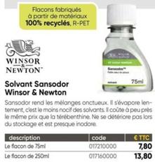 Winsor & Newton - Solvant Sansodor offre à 7,8€ sur Dalbe